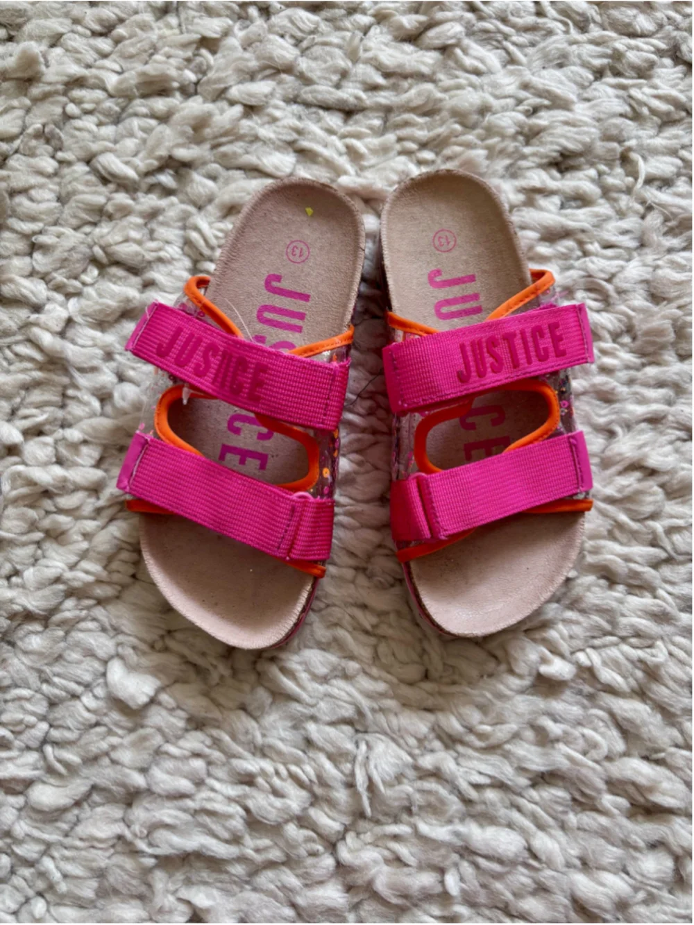 Girls Justice Sandals Size 13 Pink Orange Sequin Strappy Shoes